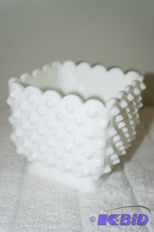 lot 139 image: Fenton Milk Glass Hobnail Footed Candy Dish