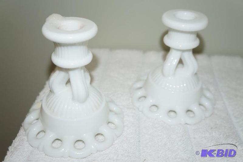 lot 157 image: Set of 2 Westmoreland Doric Candle Holders