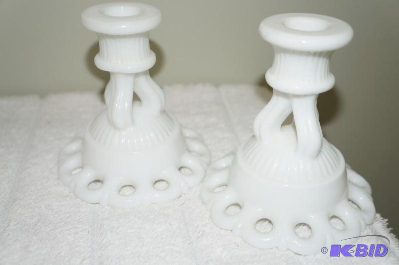 lot 158 image: Set of 2 Westmoreland Doric Candle Holders