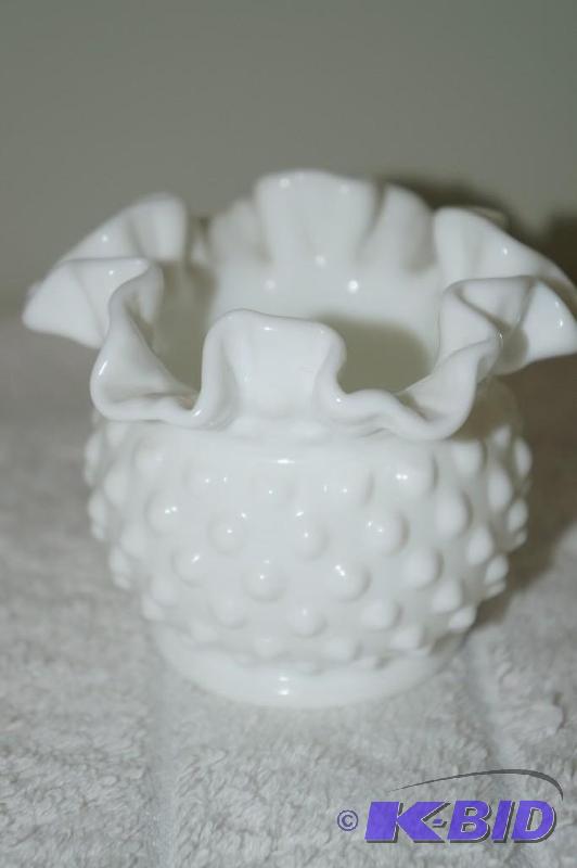 lot 164 image: Fenton Milk Glass Hobnail Candle Holder