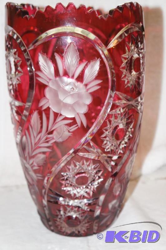 lot 210 image: 24% Lead Crystal Dark Red Vase