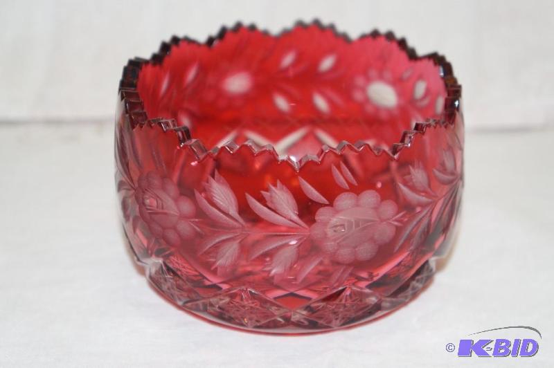lot 211 image: 24% Lead Crystal Dark Red Candy Dish