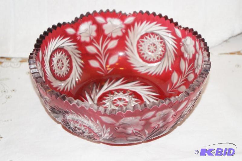 lot 212 image: 24% Lead Crystal Dark Red Bowl