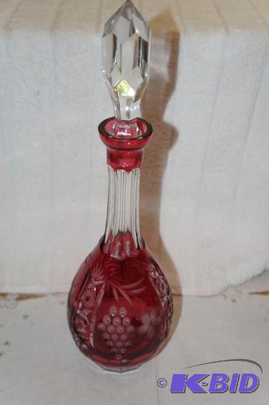 lot 213 image: 24% Lead Crystal Dark Red Decanter