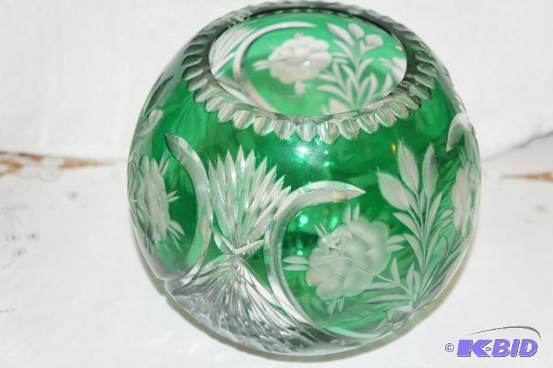 lot 217 image: 24% Lead Crystal Dark Green Vase