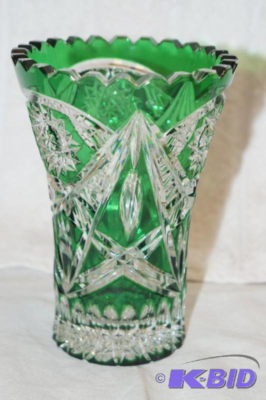 lot 219 image: 24% Lead Crystal Dark Green Vase