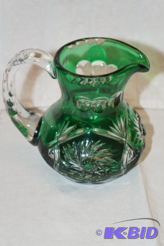 lot 220 image: 24% Lead Crystal Dark Green Miniature Water Pitcher