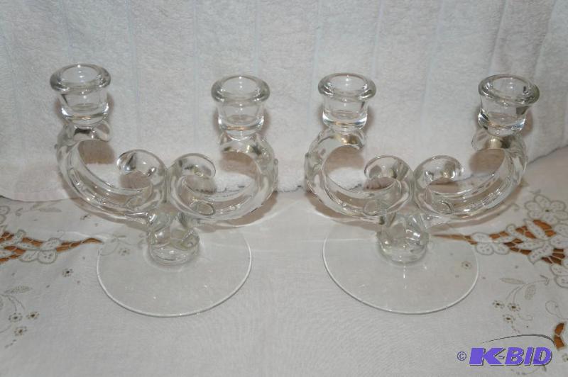lot 245 image: Set of 2 Glass Double Taper Candle Holders