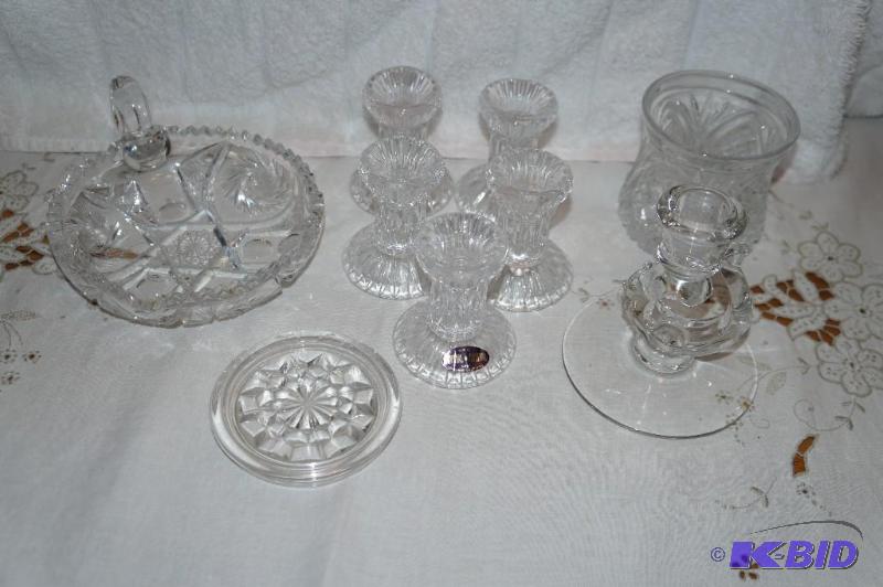 lot 270 image: Lot of 9 Crystal Candle Holders