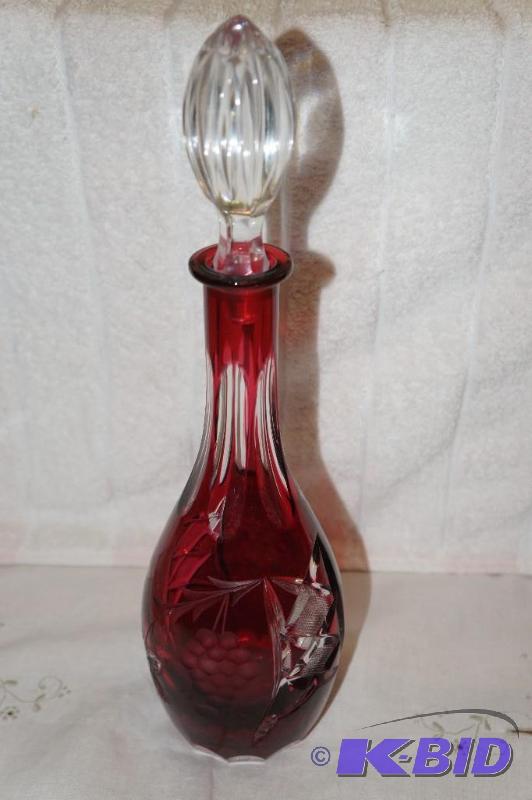 lot 274 image: 24% Lead Crystal Dark Red Decanter