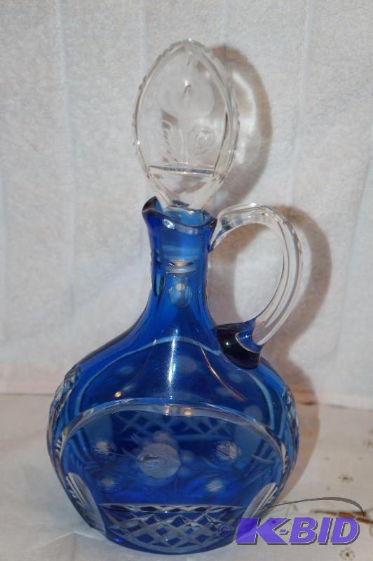 lot 276 image: IMPERLUX Genuine Hand Cut Lead Crystal Dark Blue Decanter