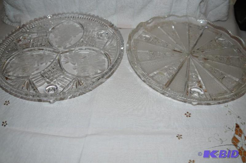 lot 284 image: Set of 2 Footed Crystal Platters with Scalloped Edges