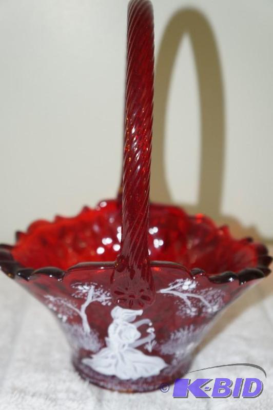 lot 45 image: Fenton Mary Gregory Art Glass Red Basket