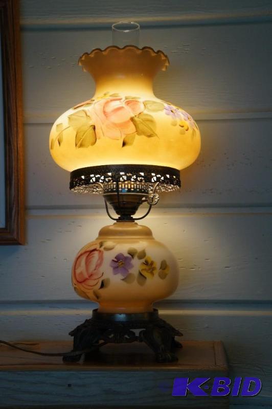 lot 55 image: Fenton Hand Painted Double Globe Electric Lamp