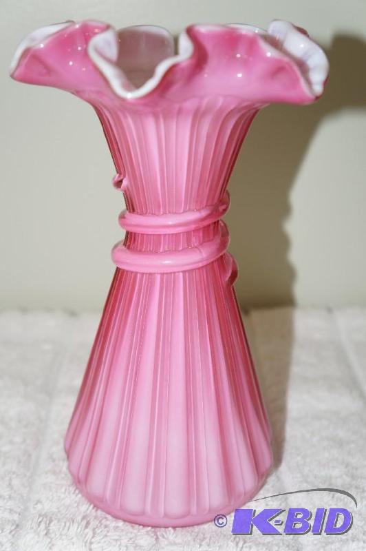 lot 70 image: Fenton Cranberry & Milk Glass Ruffled Edge Vase