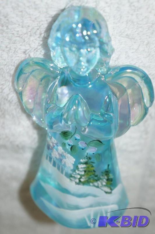 lot 73 image: Fenton Hand Painted and Signed Aquamarine Angel