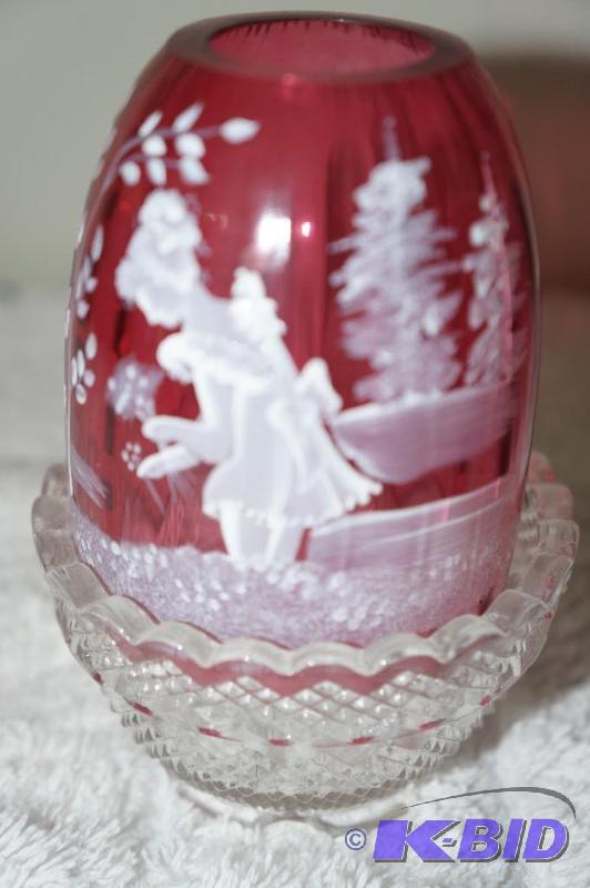 lot 85 image: Fenton Hand Painted, Signed and Numbered Red Fairy Light