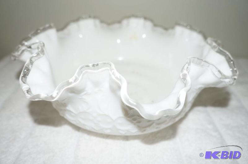 lot 87 image: Fenton Milk Glass Ruffled Edge Footed Bowl