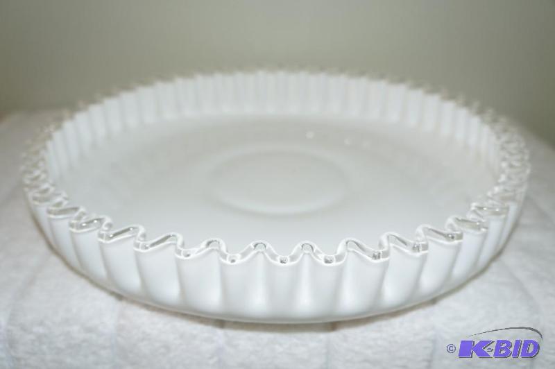 lot 89 image: Fenton Ruffled Edge Milk Glass Footed Serving Platter