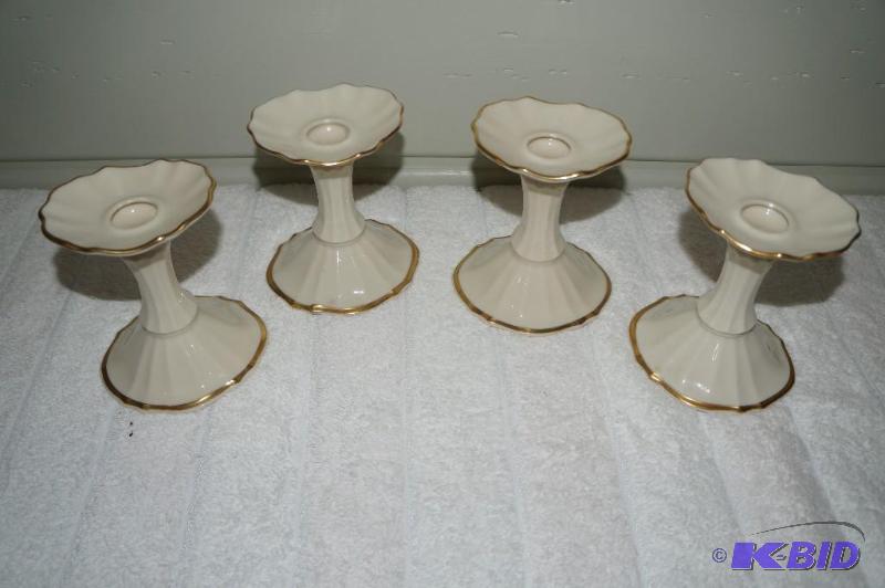 lot 110 image: Set of 4 Lenox Hand Decorated Tapered Candle Holders