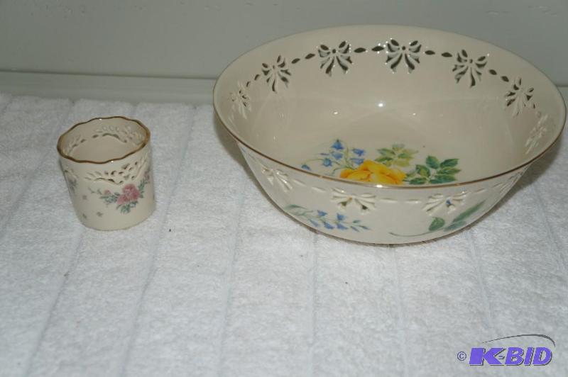 lot 121 image: Lot of 2 Patterned with Cut Out Design Lenox Pieces