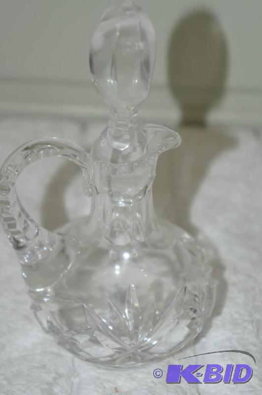 lot 202 image: 24% Lead Crystal Miniature Decanter  Creamer with Handle