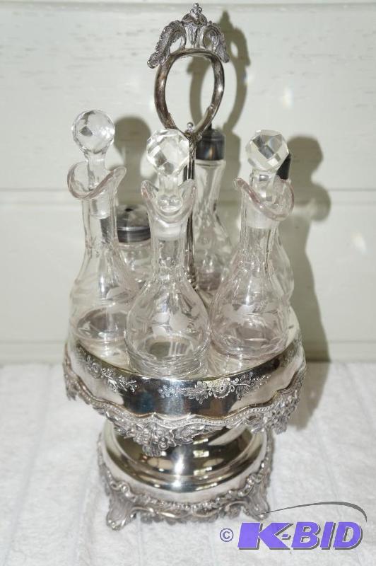 lot 227 image: Rotating Cruet Silver Serving Tray