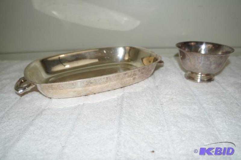 lot 229 image: Silver Serving Tray with Handles and Paul Revere Productions Silver Bowl