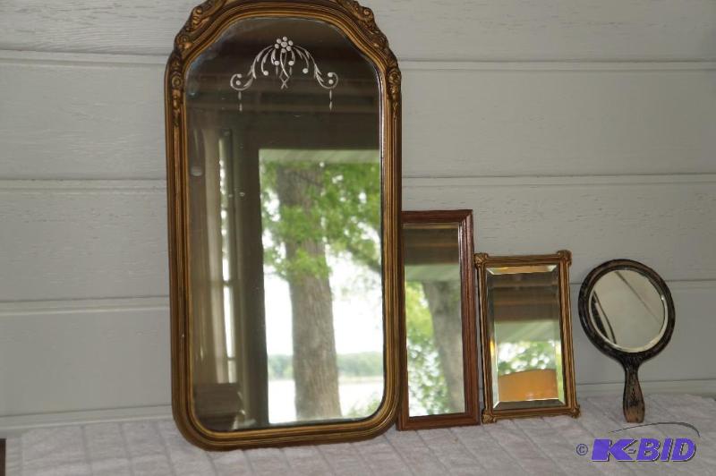 lot 260 image: Lot of 3 Framed Mirrors & 1 Hand Mirror