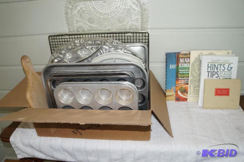 lot 294 image: Lot of Bakeware, Platters, Cutting Boards, Cooling Racks & Cookbooks