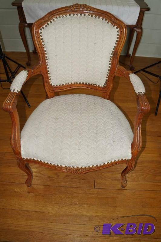 lot 32 image: Wood Framed Upholstered Chair with Engraving Design
