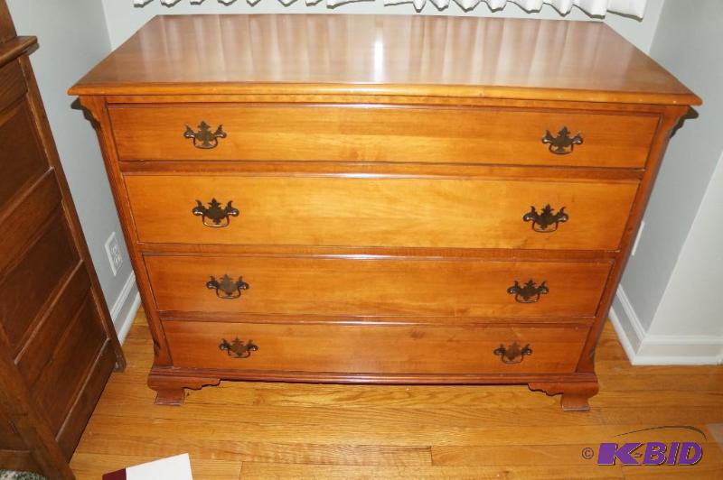 lot 59 image: 4 Drawer Sugar Maple Bureau by the Jamestown Furniture Co.