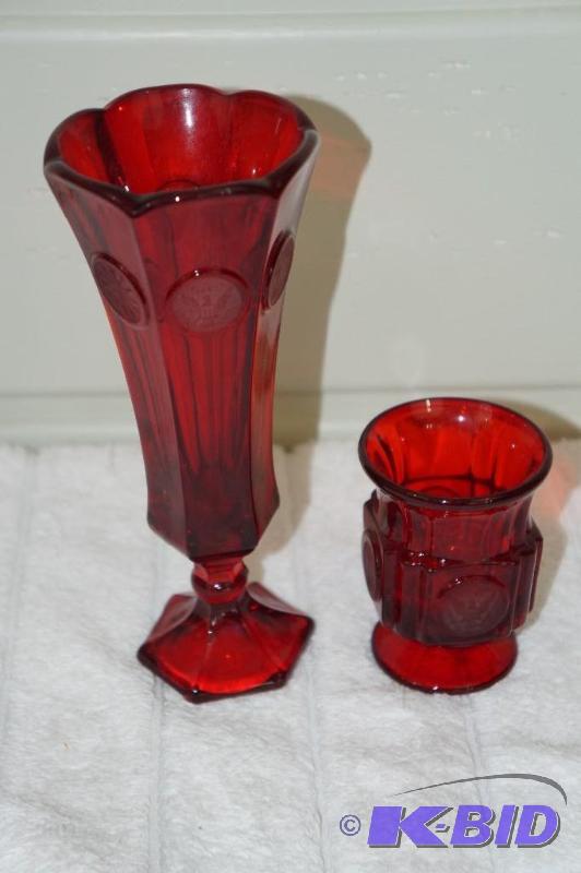 lot 90 image: Lot of 2 Ruby Red Coin Glassware