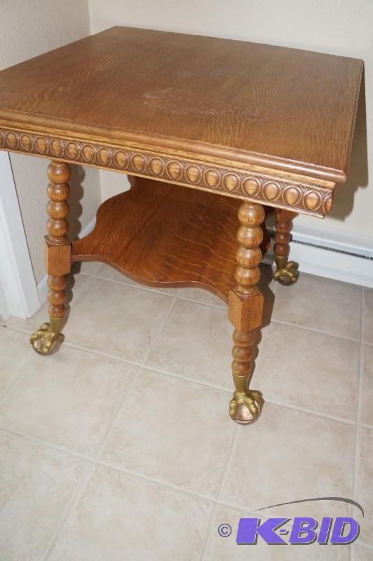 lot 97 image: Antique  Vintage Table with Eagle Claw Feet on Glass () Balls