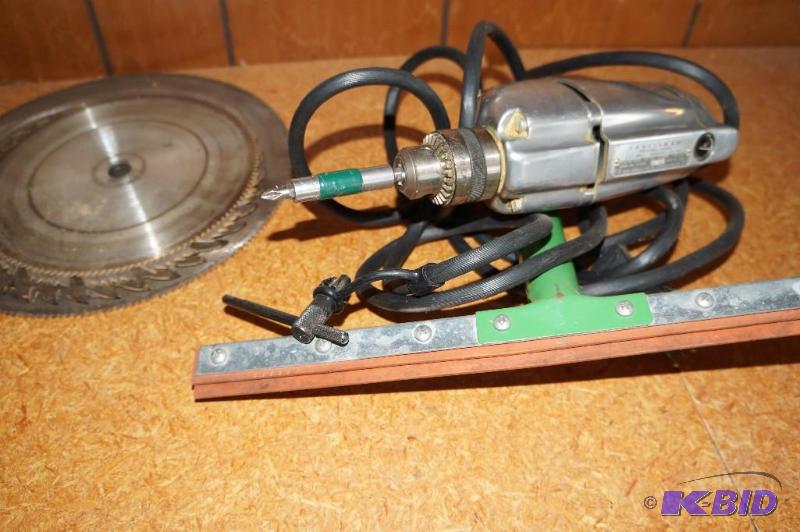 lot 25 image: Craftsman 38 Electric Drill, Saw Blades & Squeegee
