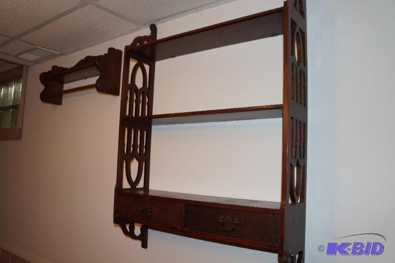 lot 61 image: Antiques  Vintage Shelf with 2 Drawers & Wooden Shelf