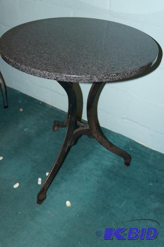 lot 76 image: Small Bistro Table with Iron Legs and a Marble Top