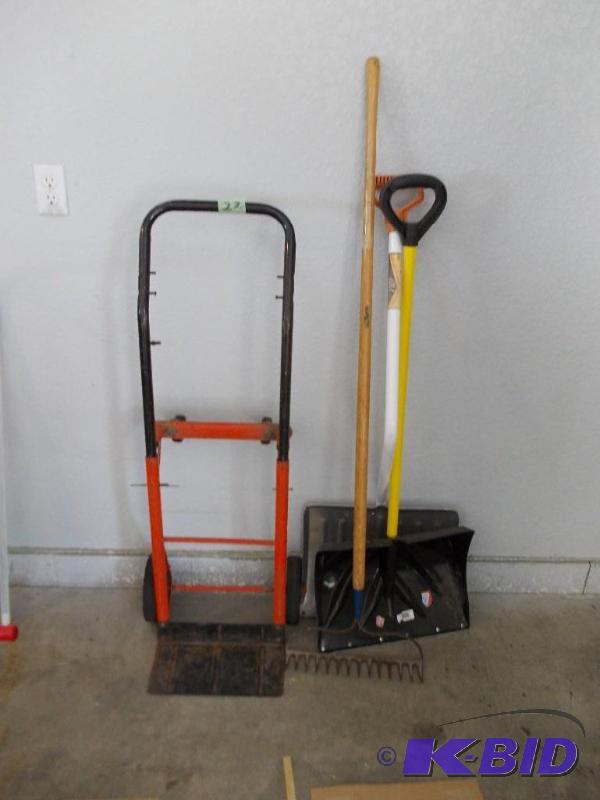 lot 22 image: 2-Wheeler, Snow Shovels, Hard Rake...