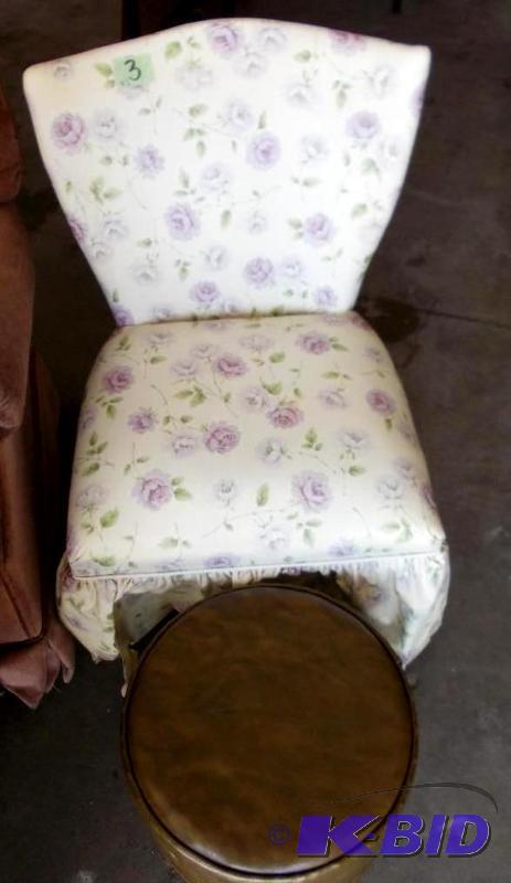 lot 3 image: Skirted Chair & Ottoman...