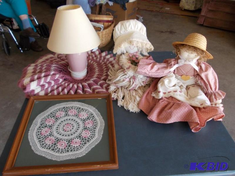 lot 45 image: Framed Doily, Hand-Crafted Dolls, P...