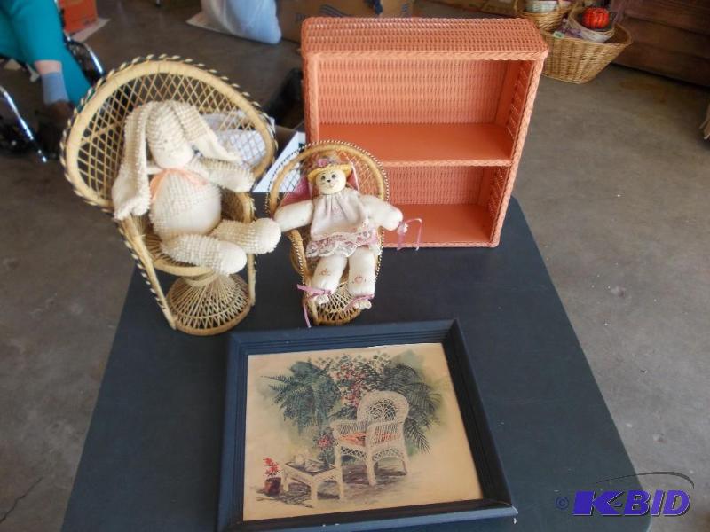 lot 47 image: Wicker Shelf, 2-Wicker Chairs With ...