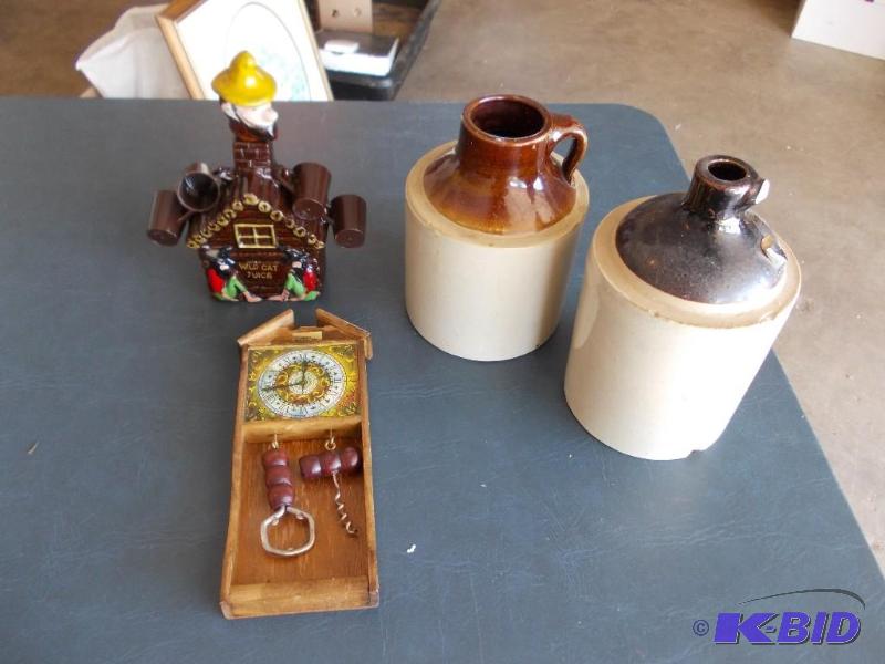 lot 52 image: Old Crock Jugs, Shot Glass Bar Figu...