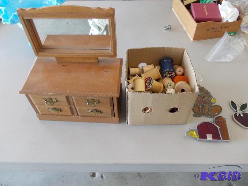 lot 84 image: Musical Jewelry Box, Wood Spools, S...