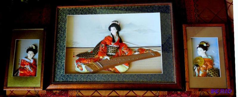 lot 10 image: 3 Lg. Art Geisha Shadow Boxes Signed