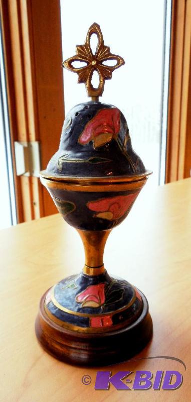 lot 36 image: VTG CLOISONN ENAMEL BRASS CENSER