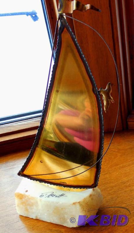 lot 49 image: 70s De Mott Brass Sail Boat Onyx