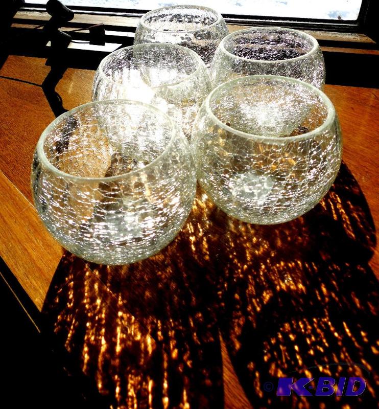 lot 6 image: 5 Vtg Crackle GLASS Votive CUPS