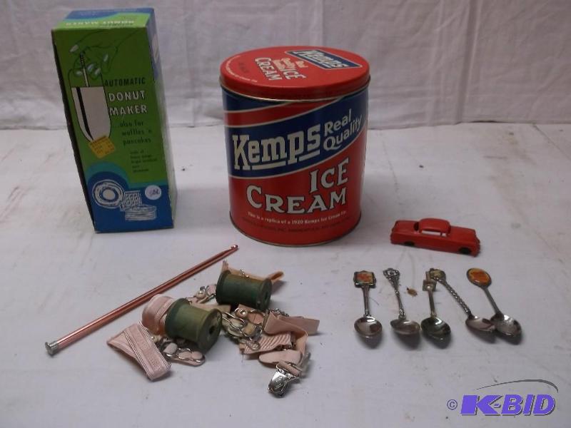 Lot with Kemps Ice Cream tin &amp collector ...