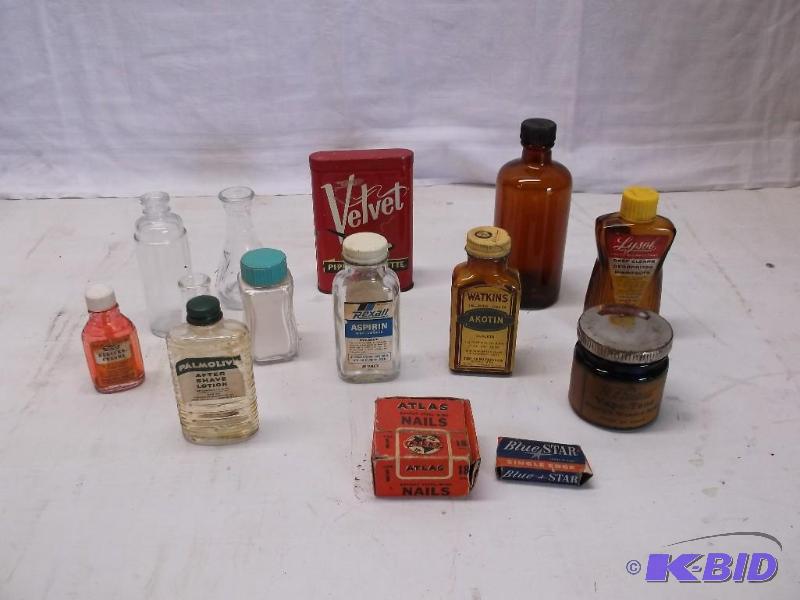 Large lot of vintage medicine bottles,Velvet ...