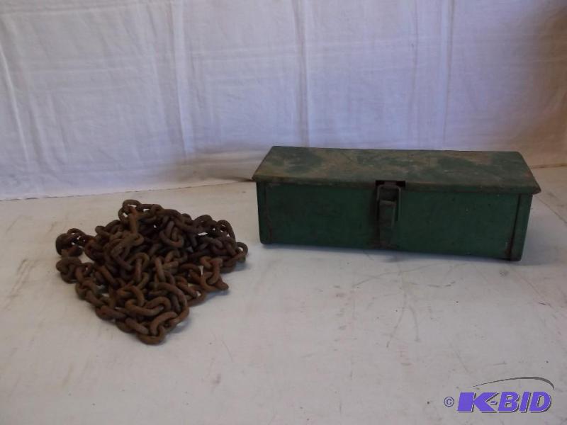 Vintage Oliver Tractor tool box &amp chain....
